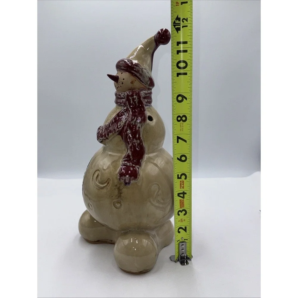 Ceramic‎ Pottery Snowman beige & Red  Glazed 12